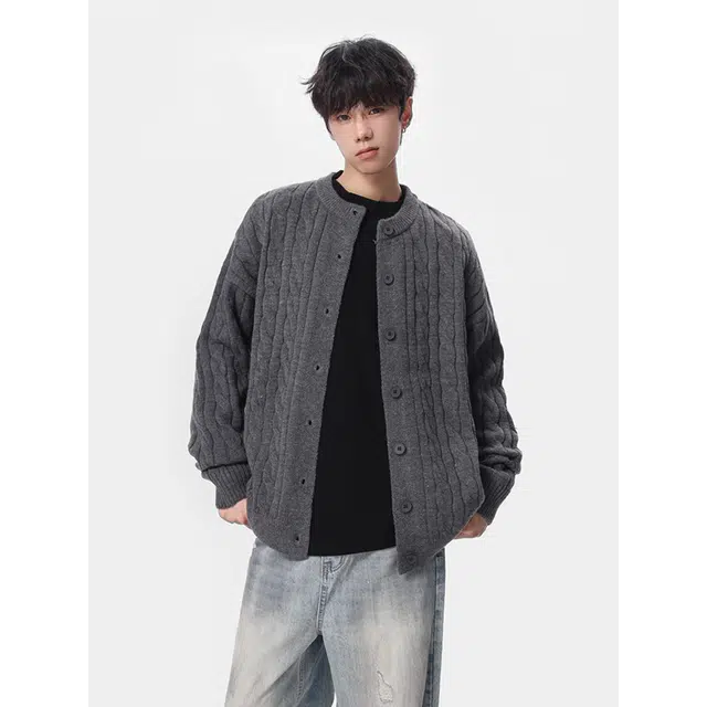 佐菲利 美式高街百搭简约螺纹设计针织开衫重磅复古慵懒感痞帅休闲情侣款毛衣 男女同款