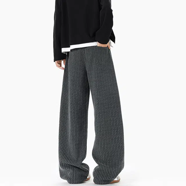佐菲利 菱形格纹重磅阔腿卫裤美式潮牌宽松垂感直筒运动长裤休闲裤 男女同款