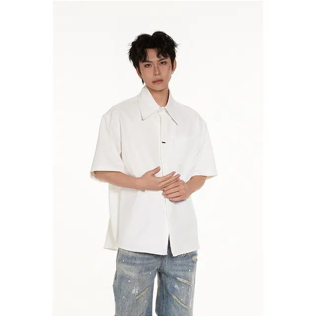 佐菲利 美式潮牌简约衬衣高级感宽松休闲短袖衬衫 男女同款