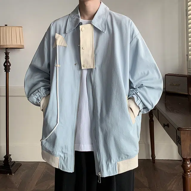 佐菲利 美式学院风翻领宽松舒适百搭拉链外套夹克 男女同款