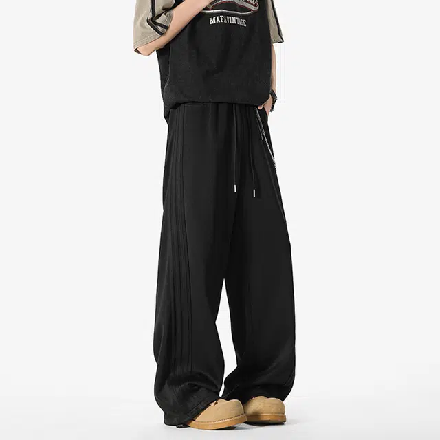 佐菲利 三条杠链条卫裤夏季薄款宽松直筒休闲裤子美式高街设计感运动裤牛仔裤 男女同款