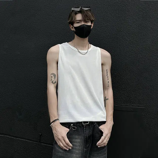 佐菲利 潮牌坑条肌理感无袖美式高街休闲运动健身汗衫背心 男女同款