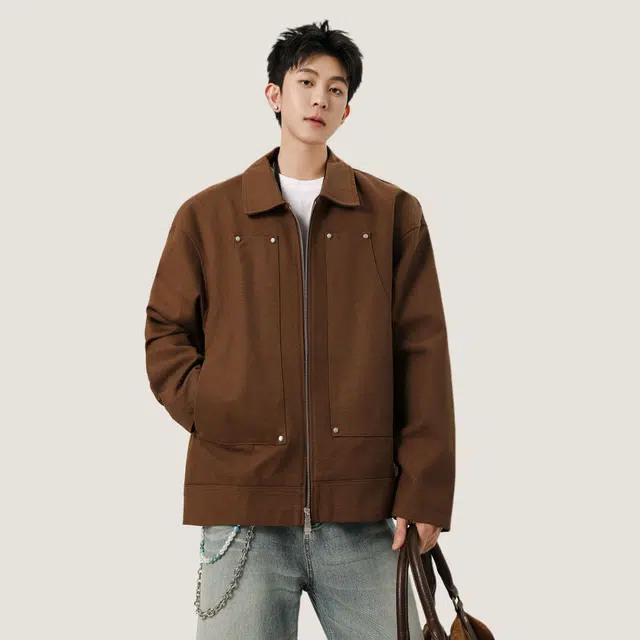 佐菲利 美式复古工装潮牌高街翻领百搭长袖夹克 男女同款