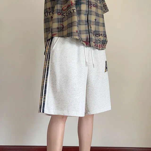 佐菲利 条纹刺绣运动外穿薄款美式宽松直筒五分卫裤潮牌裤子休闲短裤 男款