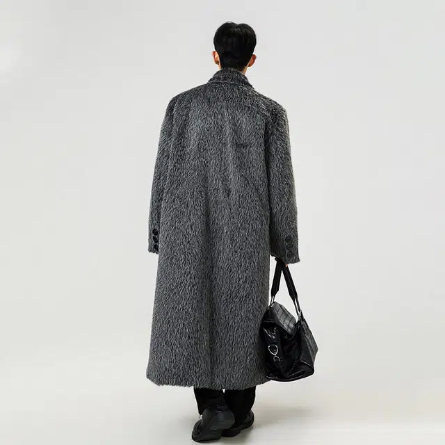 佐菲利 美式气质慵懒阔版韩系法式高级感赫本风纯色加长毛毛呢子外套大衣 男女同款