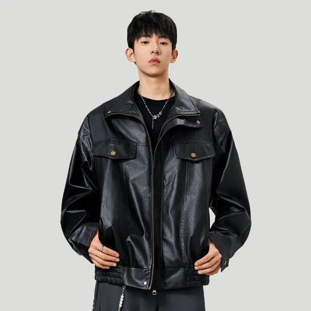 佐菲利 美式复古软皮衣外套潮牌宽松硬汉痞帅机车工装夹克 男女同款