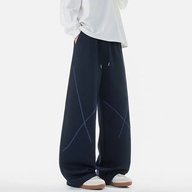 佐菲利 美式复古条纹潮牌宽松直筒阔腿高街运动长裤子休闲裤 男女同款