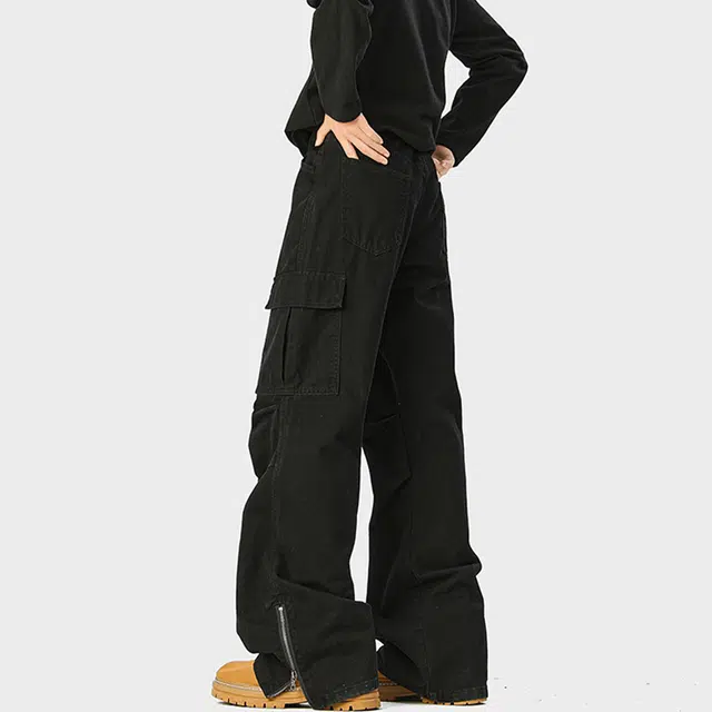 佐菲利 美式复古裤子高街拉链设计直筒长裤宽松百搭运动休闲裤工装裤 男女同款