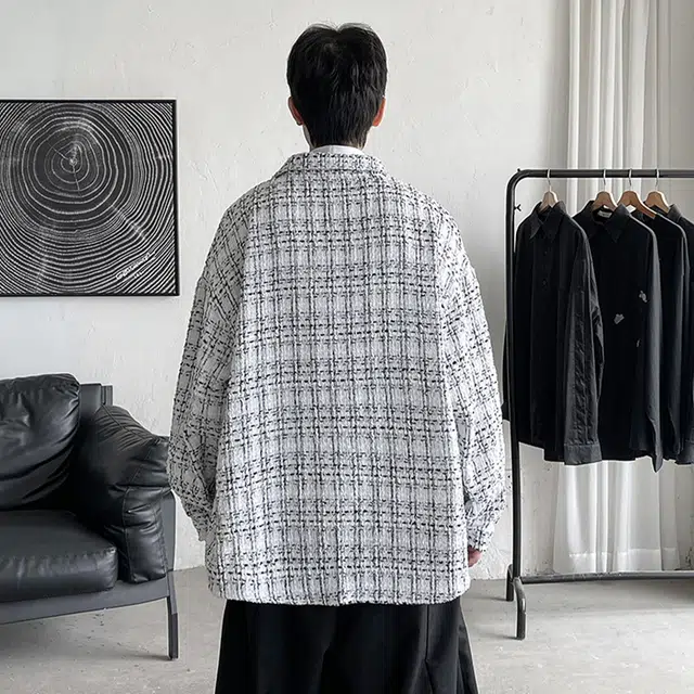 佐菲利 小香风外套痞帅高级感翻领潮牌大码宽松千鸟格休闲上衣夹克 男女同款