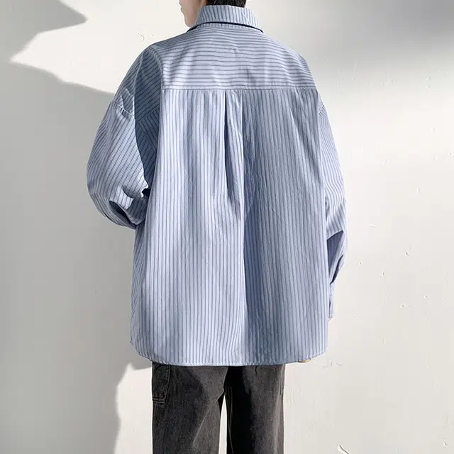 佐菲利 美式复古港风条纹长袖衬衣宽松百搭休闲薄款外套衬衫 男女同款