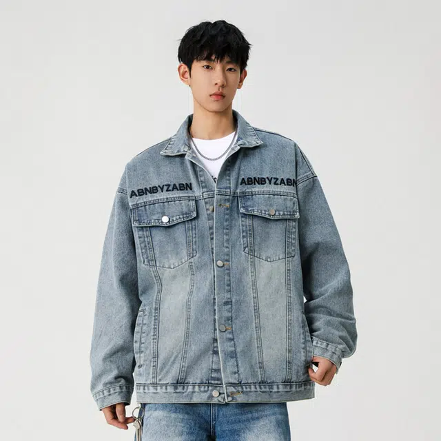 佐菲利 美式复古水洗牛仔外套潮流刺绣痞帅宽松工装上衣夹克 男女同款
