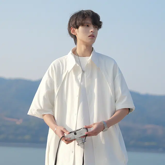 佐菲利 痞帅潮牌纯色搭配帅气高级感短袖衬衫 男女同款