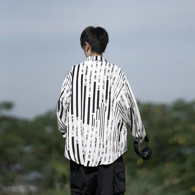 佐菲利 条纹长袖透气痞帅衬衣宽松大码高级感垂感外套衬衫 男女同款