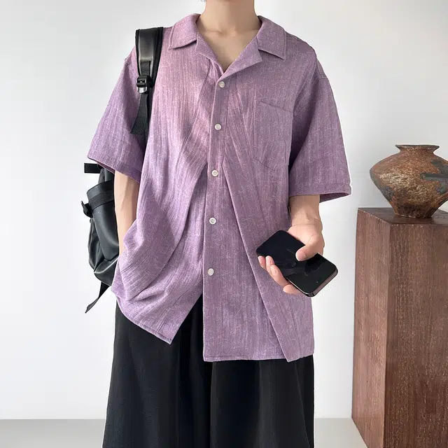 佐菲利 夏天多巴胺穿搭短袖垂坠感痞帅小香风衬衣肌理感外套五分袖衬衫 男女同款