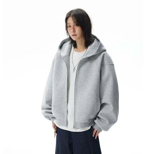 佐菲利 美式重磅连帽潮牌休闲开衫设计感大帽子上衣高街拉链宽松外套卫衣 男女同款