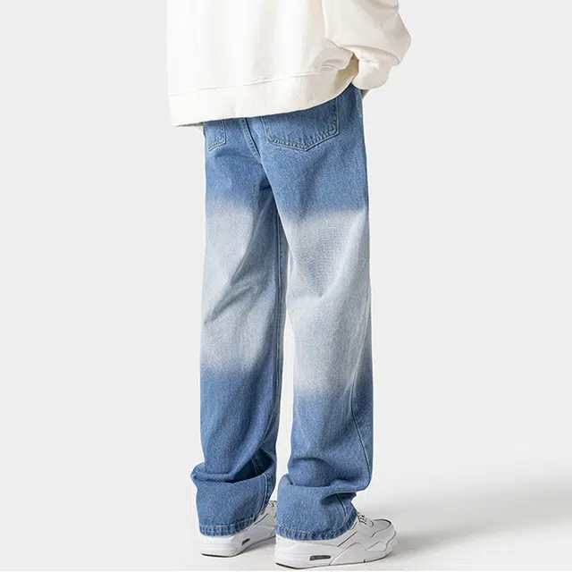 佐菲利 美式渐变皮带款潮流炸街痞帅裤子潮牌宽松直筒休闲微喇裤牛仔裤 男女同款