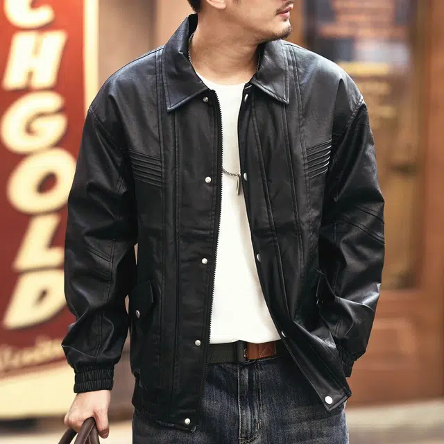 格蓝鹿 美式复古潮流宽松长袖夹克外套 男款 黑色