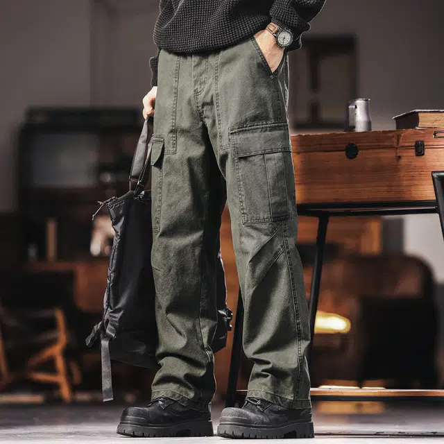 格蓝鹿 秋季 美式复古潮流百搭山系户外风水洗解构男士潮牌拼接口袋设计休闲宽松阔腿机能长裤工装裤 直筒 男女同款