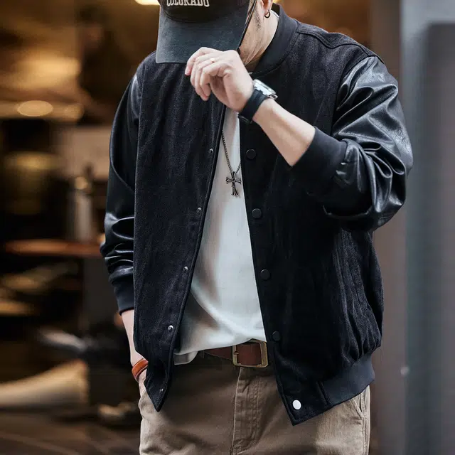 格蓝鹿  春秋季 潮流高街痞帅时尚百搭城市机能风男士潮牌拼接字母印花设计休闲日常穿搭夹克外套棒球服 宽松型 男女同款