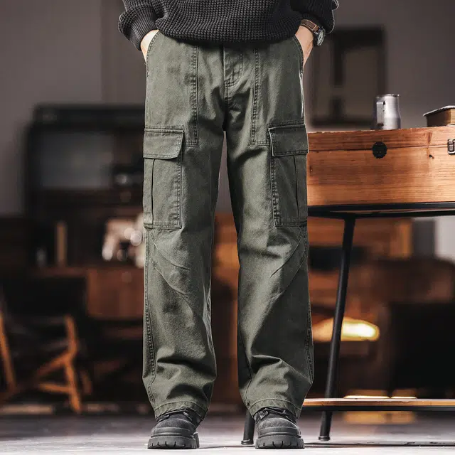 格蓝鹿 秋季 美式复古潮流百搭山系户外风水洗解构男士潮牌拼接口袋设计休闲宽松阔腿机能长裤工装裤 直筒 男女同款