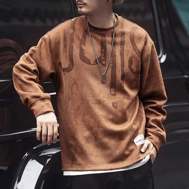 格蓝鹿 复古印花套头圆领卫衣 男款