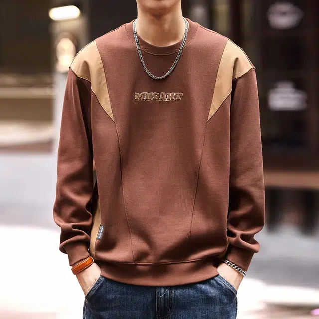 格蓝鹿 美式复古拼接圆领卫衣 男款