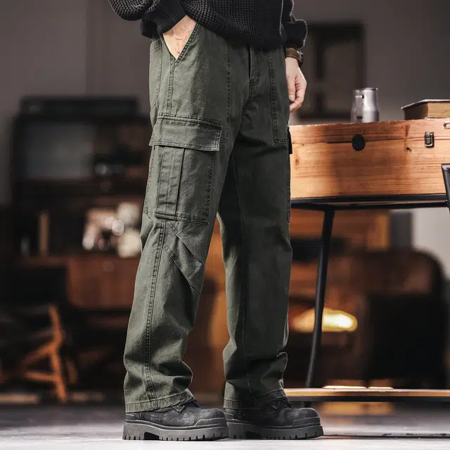 格蓝鹿 秋季 美式复古潮流百搭山系户外风水洗解构男士潮牌拼接口袋设计休闲宽松阔腿机能长裤工装裤 直筒 男女同款