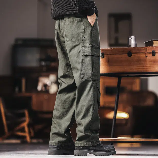 格蓝鹿 秋季 美式复古潮流百搭山系户外风水洗解构男士潮牌拼接口袋设计休闲宽松阔腿机能长裤工装裤 直筒 男女同款