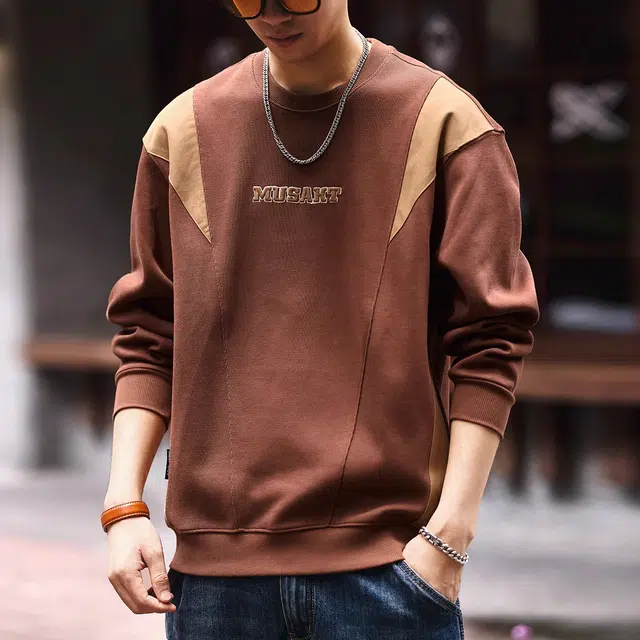 格蓝鹿 美式复古拼接圆领卫衣 男款