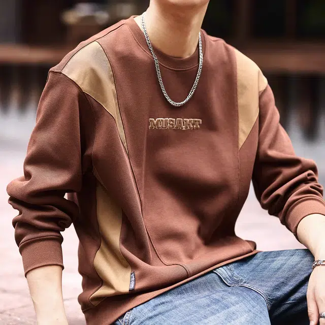 格蓝鹿 美式复古拼接圆领卫衣 男款