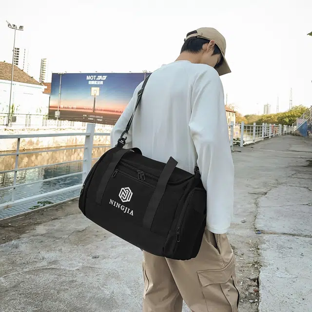 行途 大容量韩版简约 尼龙 旅行包 大号 男女同款情侣款 黑色/桔色/米白色/卡其色/绿色