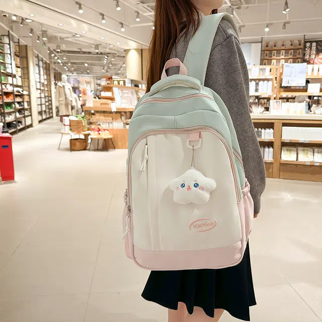 行途 休闲撞色书包日系大容量拼接旅行背包 尼龙 双肩包 男女同款情侣款 黑色/黄色/绿色/蓝色