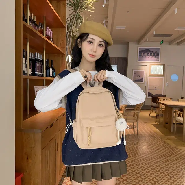 行途 可爱韩版百搭纯色森系小清新初中生 尼龙 书包背包双肩包 常规 女款 黑色/红色/蓝色/白色/卡其色