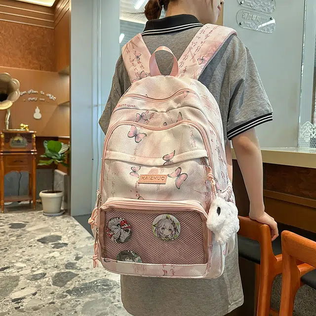 行途 新中式国风简约 条绒 双肩包 男女同款情侣款 灰色/粉色/卡其色/黄色/蓝色/绿色