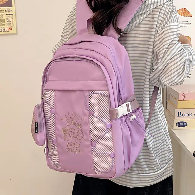 行途 百搭轻便休闲简约 尼龙 双肩包 女款 粉色/蓝色/黑色/紫色/米白色