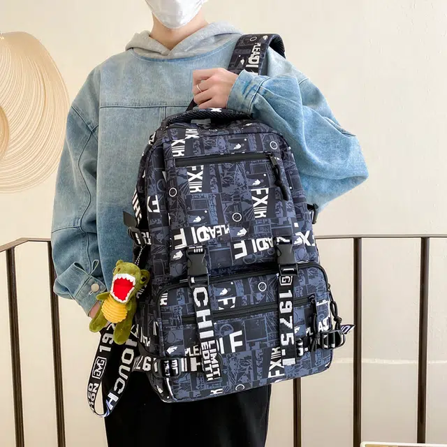 行途 百搭轻便休闲简约大容量 尼龙 双肩包 男女同款情侣款 黑色/深蓝色/宝蓝色/绿色