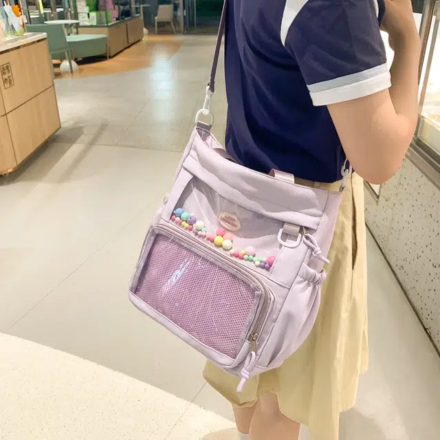 行途 简约时尚校园初中生大容量背包可爱托特包 涤棉 单肩斜挎包 女款 黑色/白色/卡其色/蓝色/黄色/紫色