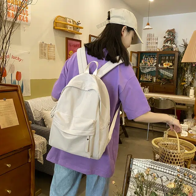 行途 大容量拉链开合 尼龙 双肩包 常规 男女同款情侣款 蓝色/绿色/粉色/白色/黑色