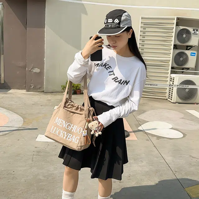 行途 休闲简约日常通勤时尚百搭 棉 单肩包 男女同款情侣款 黑色/白色/红色/黄色/卡其色/蓝色