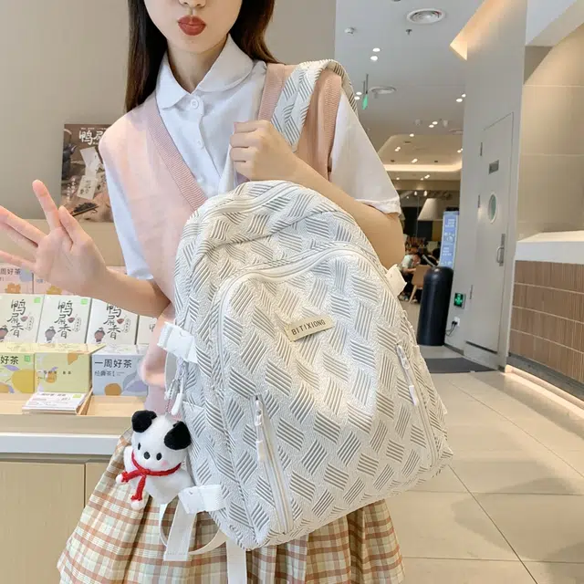 行途 小清新风简约大容量百搭 尼龙 双肩包 男女同款情侣款 灰色/蓝色/紫色/绿色