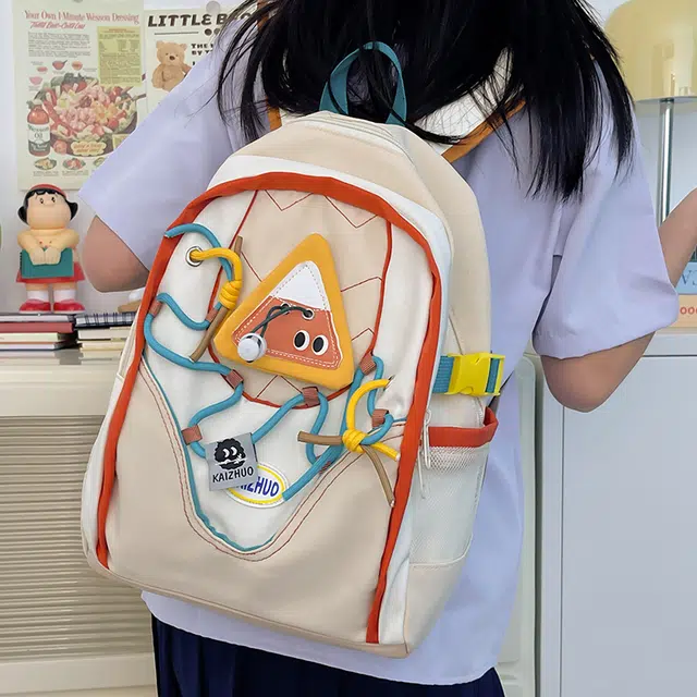 行途 休闲百搭撞色创意 帆布 双肩包 小号 女款 蓝色/卡其色
