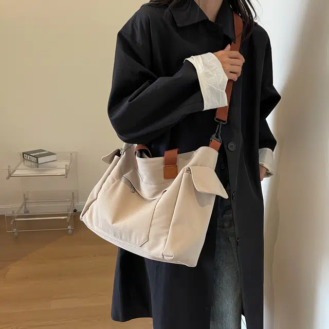 行途 大容量大学生上课 帆布 单肩包手提袋 常规 女款 黑色/卡其色/米白色
