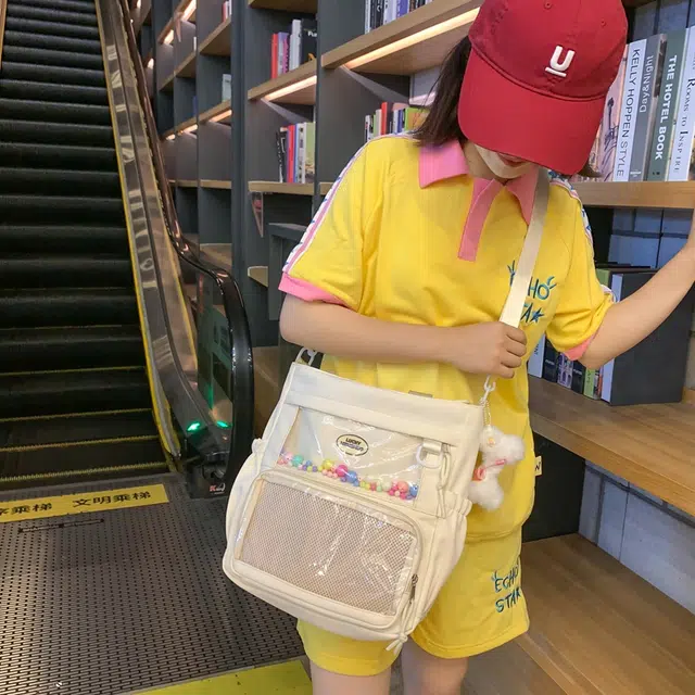 行途 简约时尚校园初中生大容量背包可爱托特包 涤棉 单肩斜挎包 女款 黑色/白色/卡其色/蓝色/黄色/紫色
