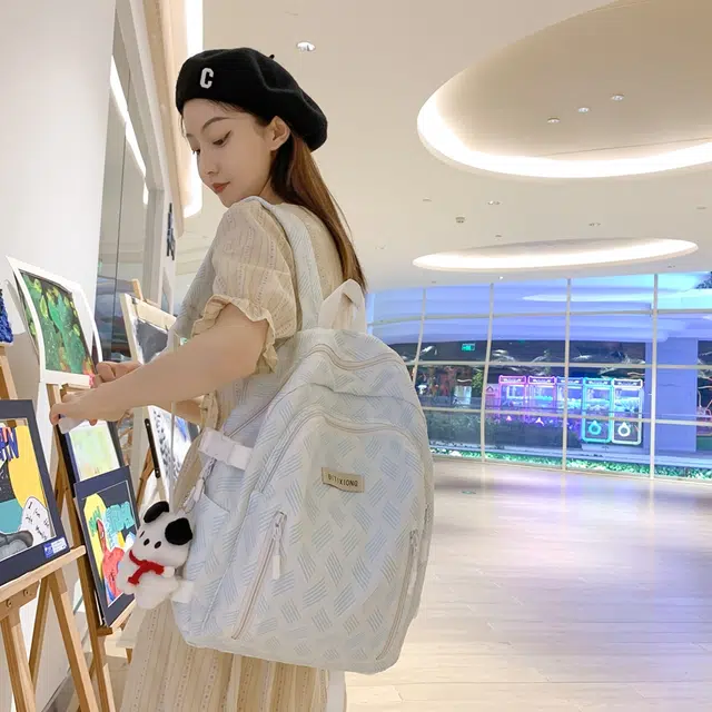 行途 小清新风简约大容量百搭 尼龙 双肩包 男女同款情侣款 灰色/蓝色/紫色/绿色