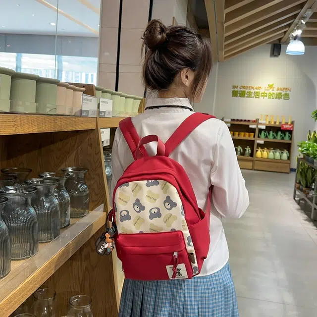 行途 卡通小熊印花校园风学生 尼龙 书包背包双肩包 女款 多色