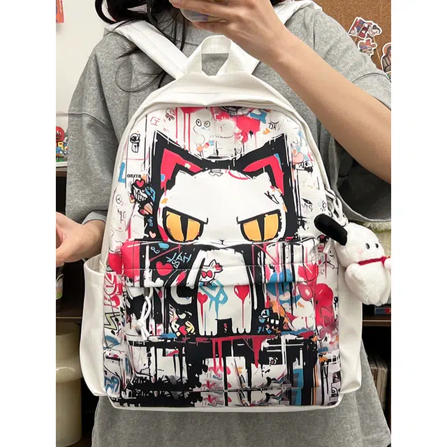 行途 书包初中高颜值小众涂鸦日系原宿尼龙可爱少女学生双肩包大容量背包 男女同款情侣款 多色