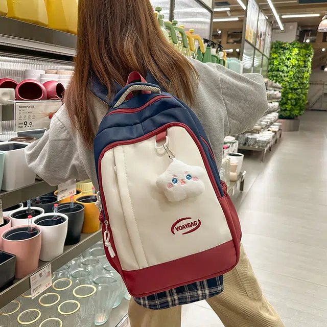 行途 休闲撞色书包日系大容量拼接旅行背包 尼龙 双肩包 男女同款情侣款 黑色/黄色/绿色/蓝色