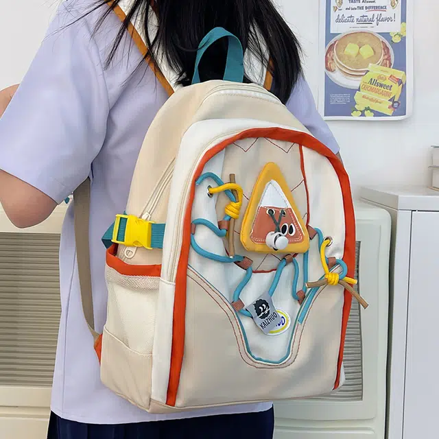 行途 休闲百搭撞色创意 帆布 双肩包 小号 女款 蓝色/卡其色