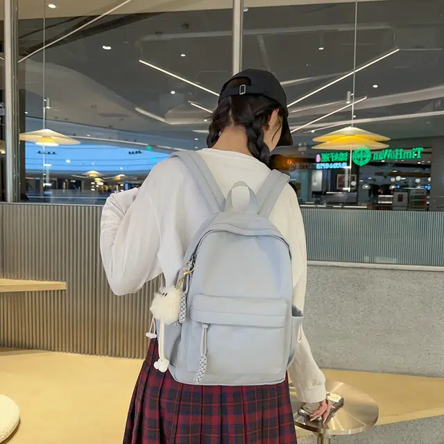 行途 可爱韩版百搭纯色森系小清新初中生 尼龙 书包背包双肩包 常规 女款 黑色/红色/蓝色/白色/卡其色