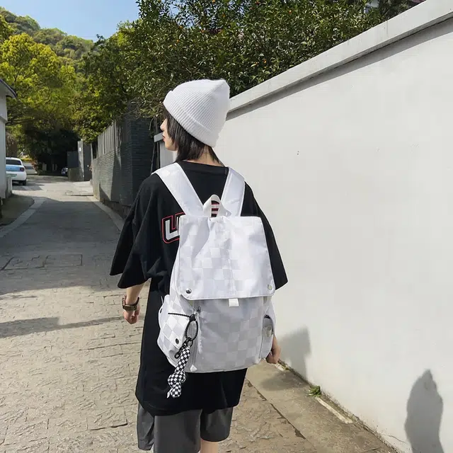 行途 休闲大容量多功能 尼龙 双肩包 常规 男女同款情侣款 黑色/白色